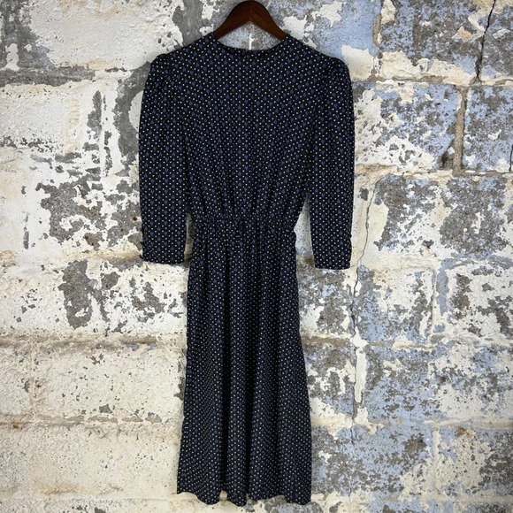 JT Dress Dresses & Skirts - Vintage 80's JT Dress Vintage Midi Dress Womens Black Purple Micro Print Belted